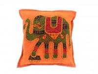 JAIPURI CUSHION COVER PILLOW CASE ELEPHANT DESIGN COTTON FABRIC RED ORANGE COLOR SIZE 17x17 INCH